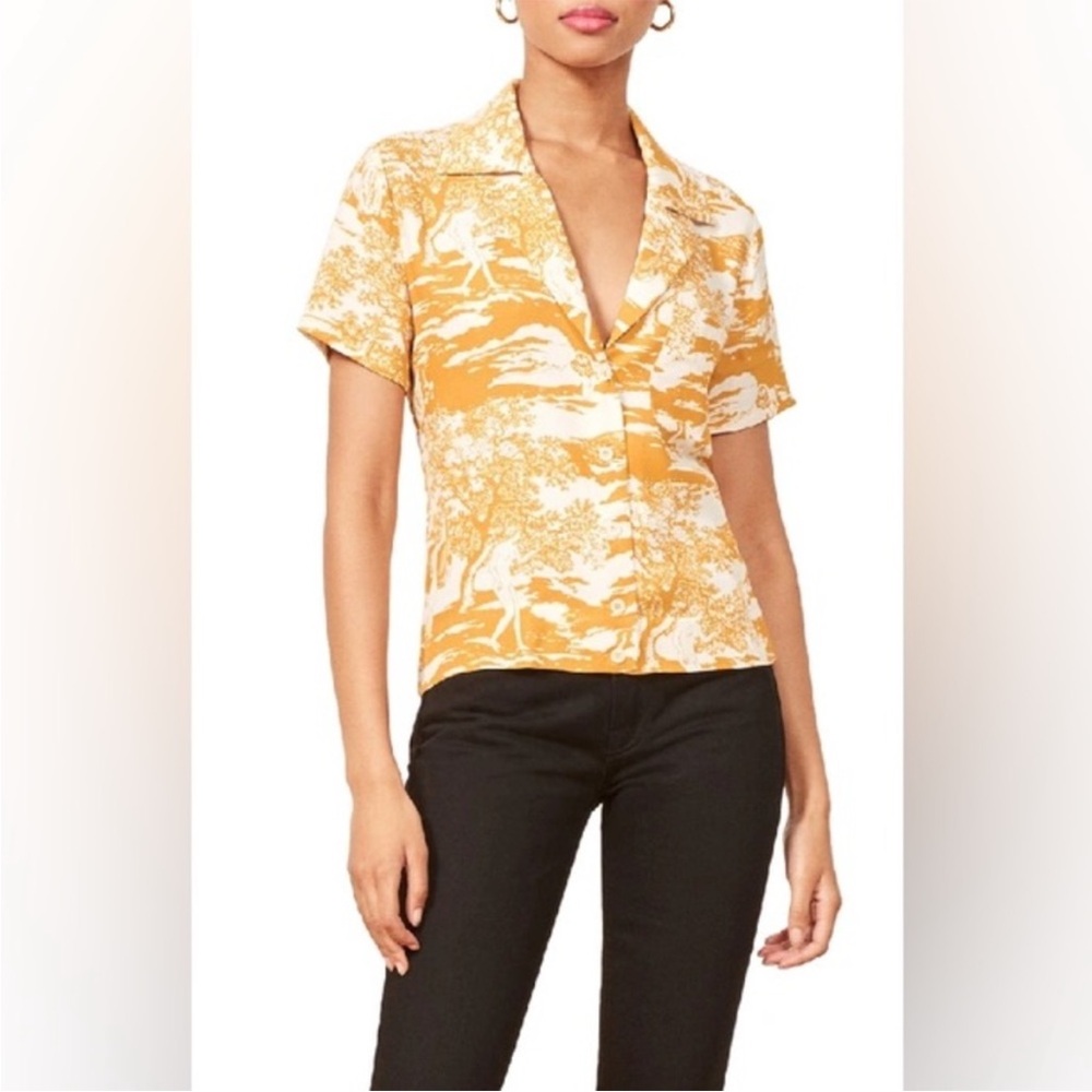 Not For Sale! Reformation yellow renaissance cuba button down collared top